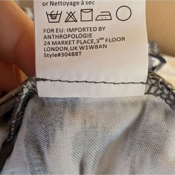 Anthro Tiny Ikat Button Front Mini Shirt Dress M Boho Ruffle‎ Hem Graphic Print - Picture 8 of 8